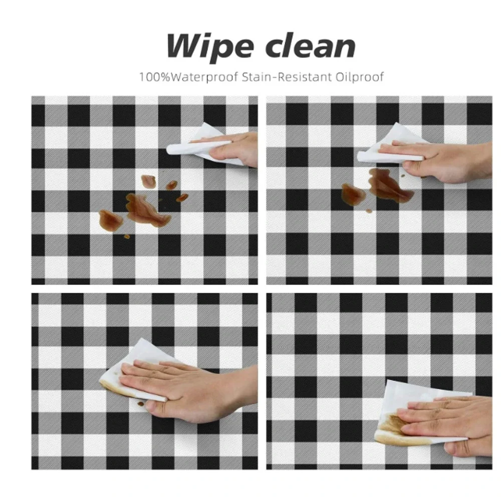 Buffalo Plaid Black & White Check Round Tablecloth Waterproof Stain Resist NEW